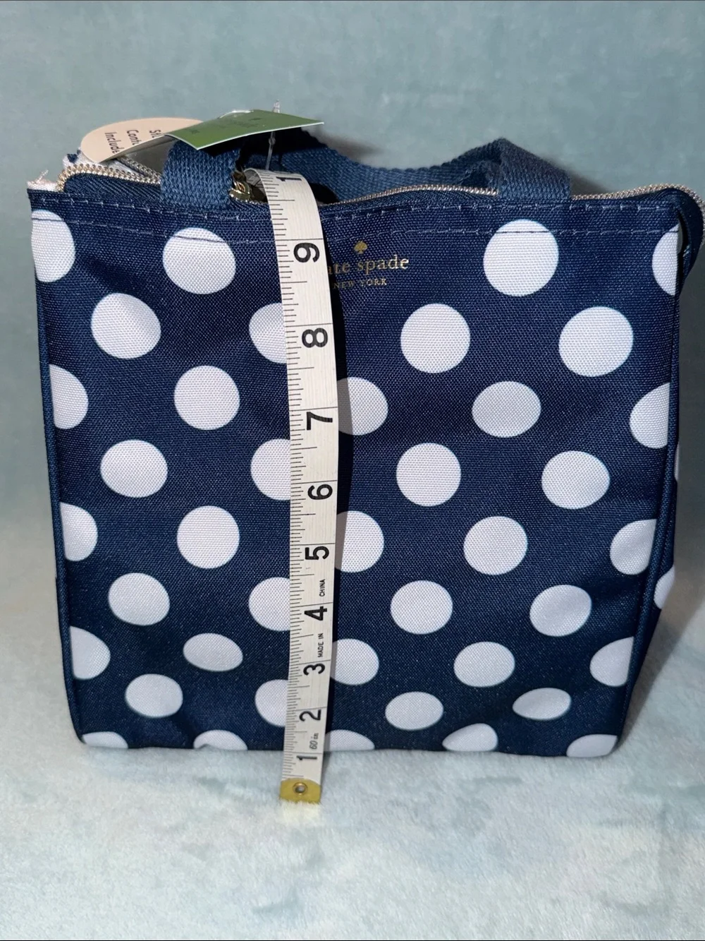 kate spade navy and white polka dot lunch bag & 3 pc. condiments containers